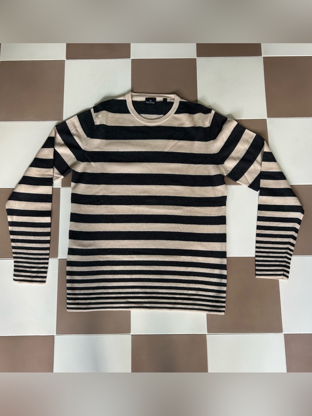 Paul Smith Striped Merino Wool Crewneck Sweater Size S Cream Charcoal